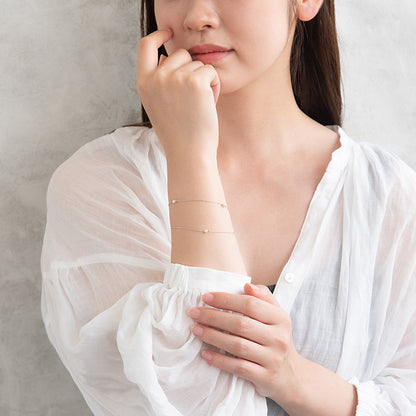 ブレスレット ニッケルフリー メタル パール ドット 2連 ミックスチェーン マグネットブレスレット