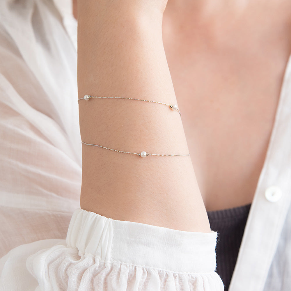 ブレスレット ニッケルフリー メタル パール ドット 2連 ミックスチェーン マグネットブレスレット