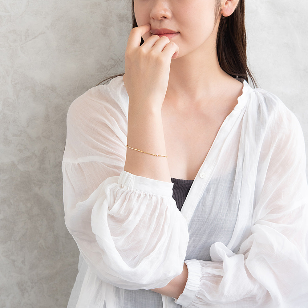 ブレスレット ニッケルフリー メタル カーブ ライン ストーン ドットチェーン マグネットブレスレット