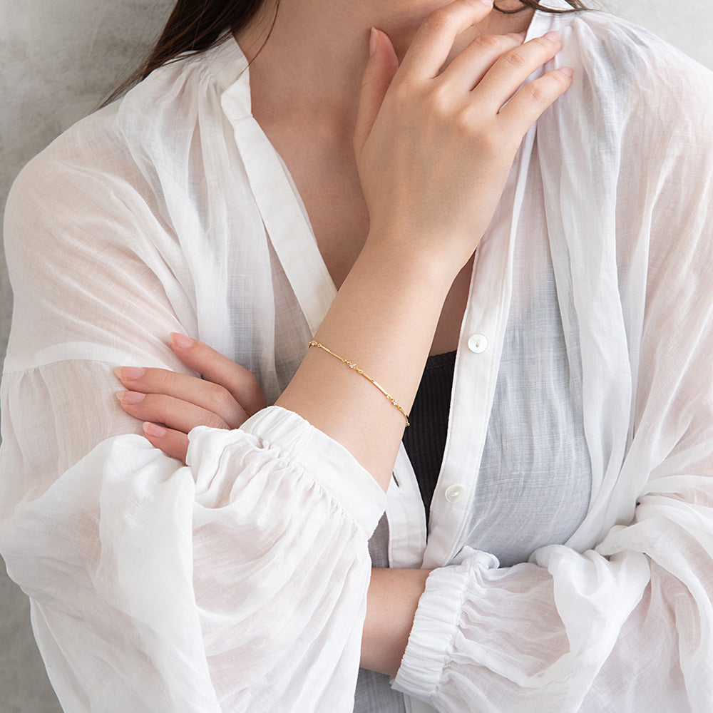 ブレスレット ニッケルフリー メタル カーブ ライン ストーン ドットチェーン マグネットブレスレット