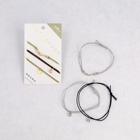 ブレスレット ANTI SHOCK 静電気軽減 ニッケルフリー メタル ループ ウェーブライン サークル ストーン ラメ糸 3本セット ゴムブレスレット