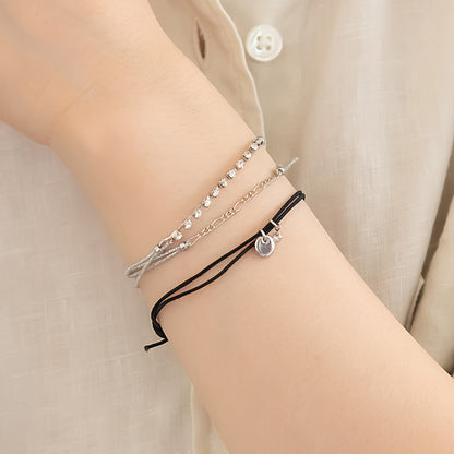 ブレスレット ANTI SHOCK 静電気軽減 ニッケルフリー メタル フィガロチェーン サークル ストーン 連爪 ラメ糸 3本セット ゴムブレスレット