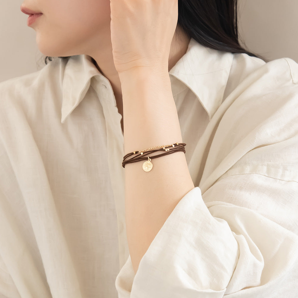 ブレスレット ANTI SHOCK 静電気軽減 ニッケルフリー メタル フィガロチェーン ビーズ コイン風 3本セット ゴムブレスレット