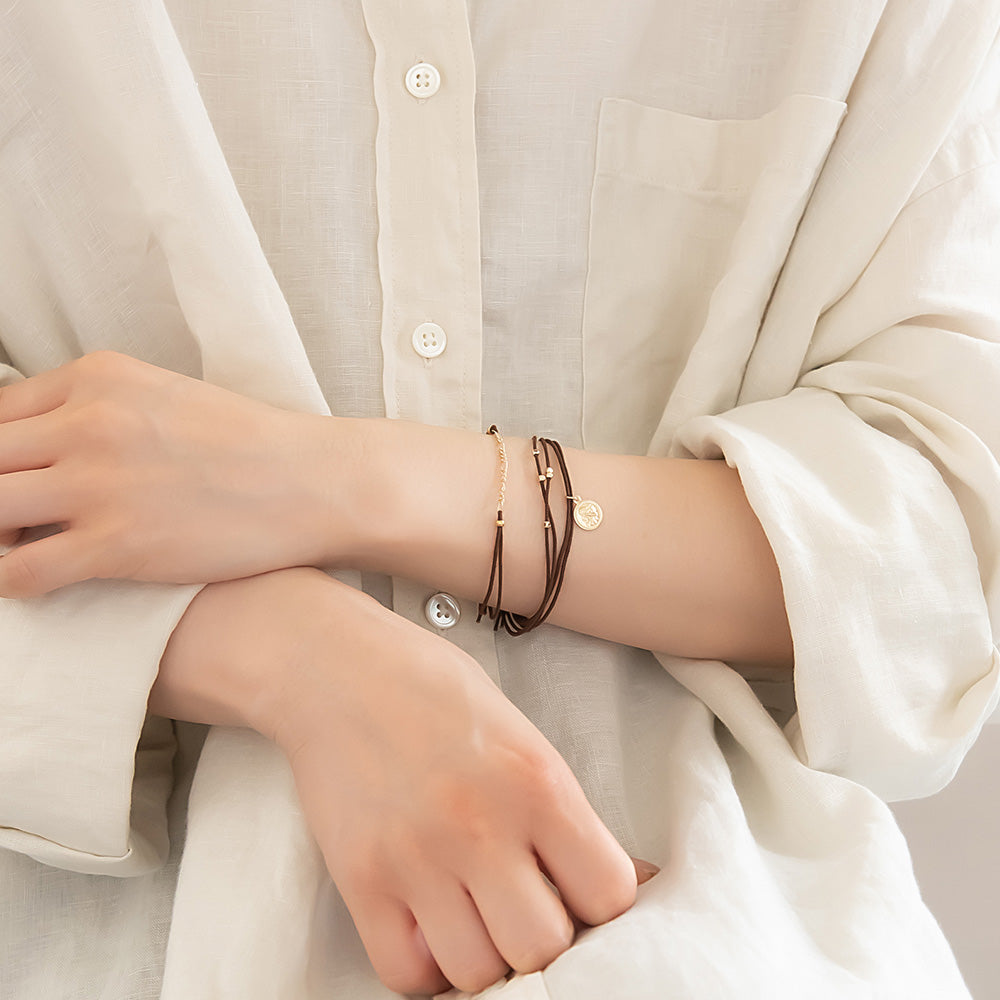 ブレスレット ANTI SHOCK 静電気軽減 ニッケルフリー メタル フィガロチェーン ビーズ コイン風 3本セット ゴムブレスレット