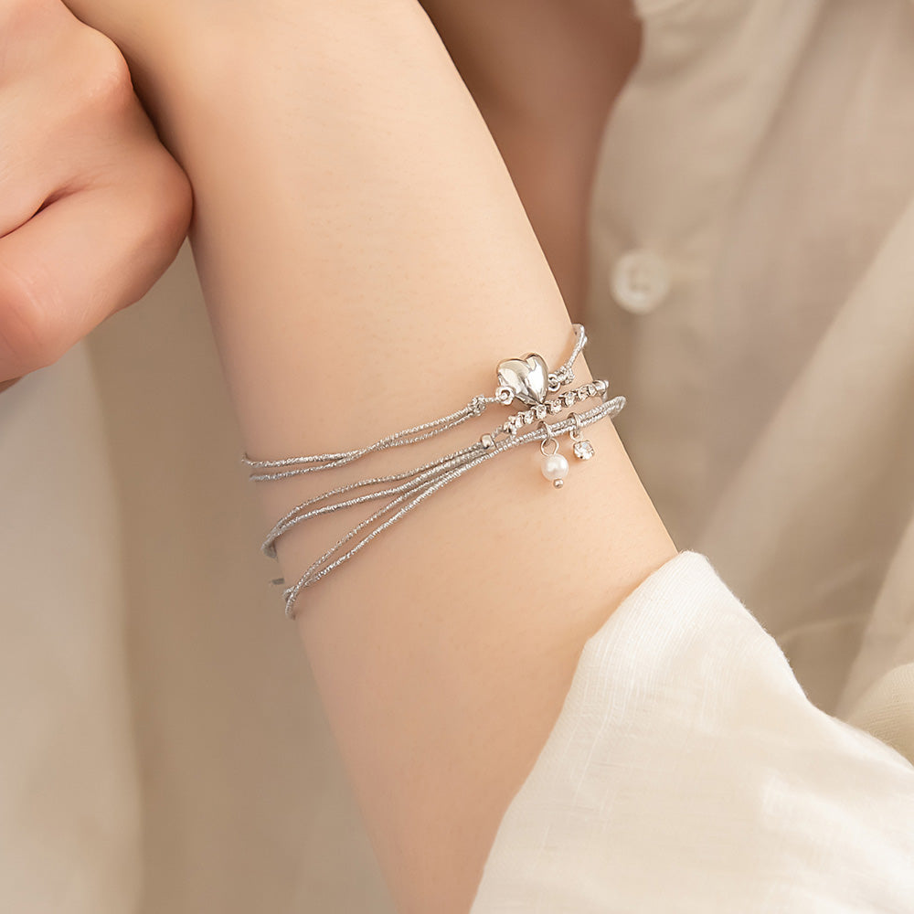 ブレスレット ANTI SHOCK 静電気軽減 ニッケルフリー メタル チェーン ストーン 連爪 パール ハート ラメ糸 3本セット ゴムブレスレット