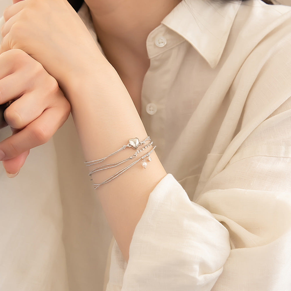 ブレスレット ANTI SHOCK 静電気軽減 ニッケルフリー メタル チェーン ストーン 連爪 パール ハート ラメ糸 3本セット ゴムブレスレット