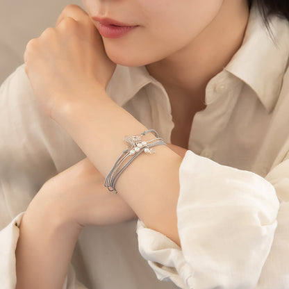 ブレスレット ANTI SHOCK 静電気軽減 ニッケルフリー メタル フラワー パール ビーズ ラメ糸 3本セット ゴムブレスレット