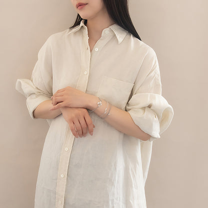 ブレスレット ANTI SHOCK 静電気軽減 ニッケルフリー メタル フラワー パール ビーズ ラメ糸 3本セット ゴムブレスレット