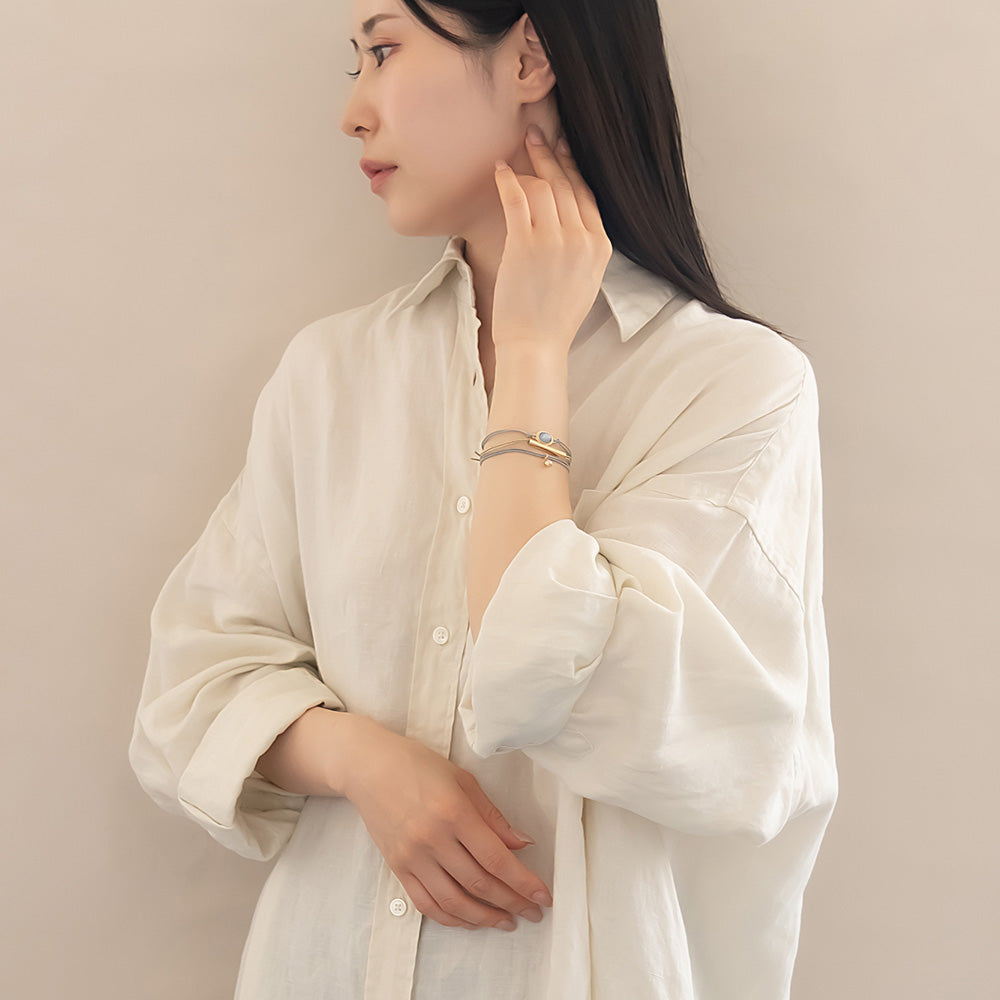 ブレスレット ANTI SHOCK 静電気軽減 ニッケルフリー メタル ステック オーバル オーロラ ストーン ラメ糸 3本セット ゴムブレスレット