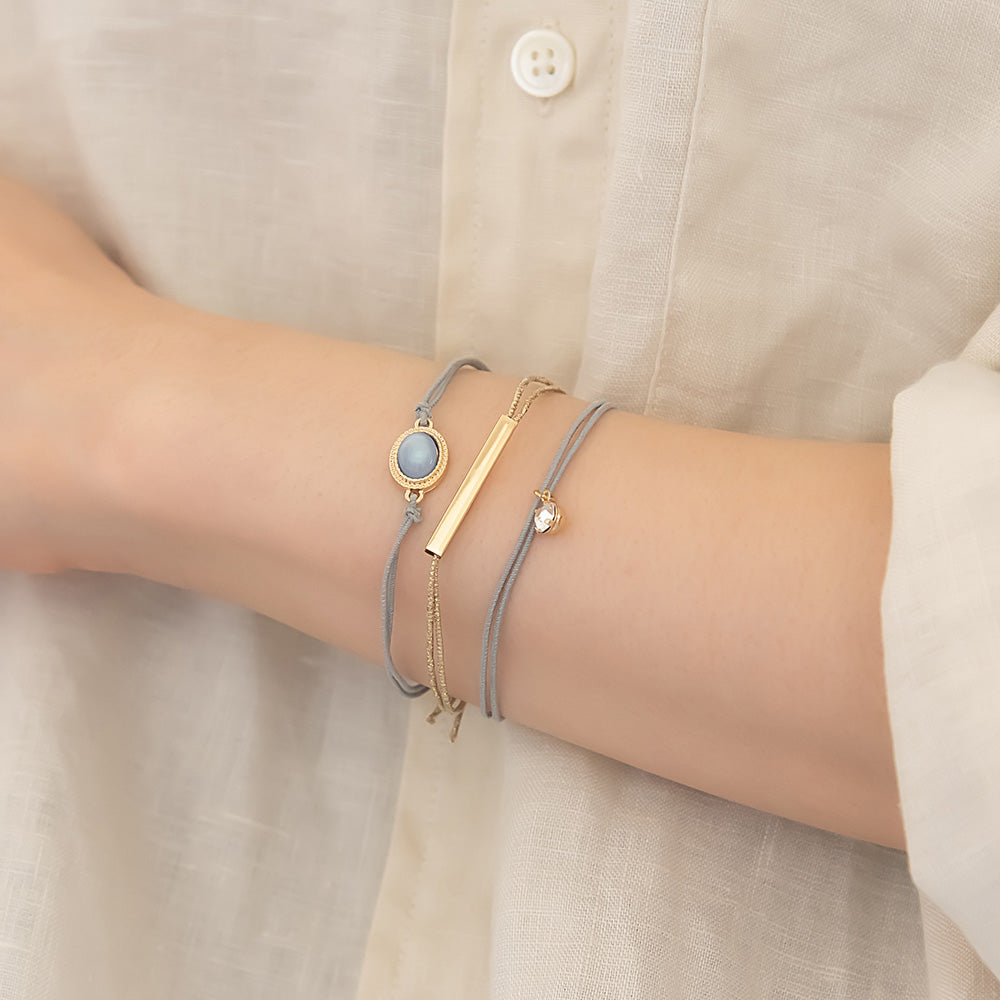 ブレスレット ANTI SHOCK 静電気軽減 ニッケルフリー メタル ステック オーバル オーロラ ストーン ラメ糸 3本セット ゴムブレスレット