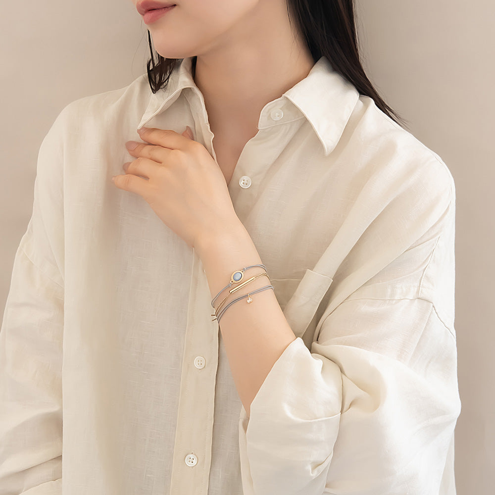 ブレスレット ANTI SHOCK 静電気軽減 ニッケルフリー メタル ステック オーバル オーロラ ストーン ラメ糸 3本セット ゴムブレスレット