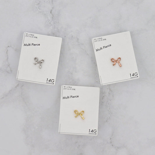 ボディピアス アシンメトリー リボン ストレートバーベル ネジ式 サージカルステンレス 14G 【1個販売】