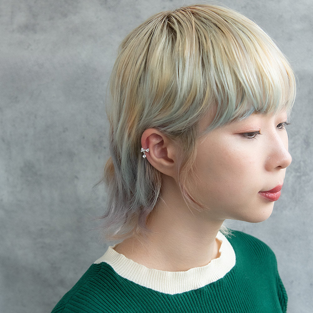 ボディピアス キュービックジルコニア リボン 下がり ストレートバーベル ネジ式 サージカルステンレス 18G 【1個販売】