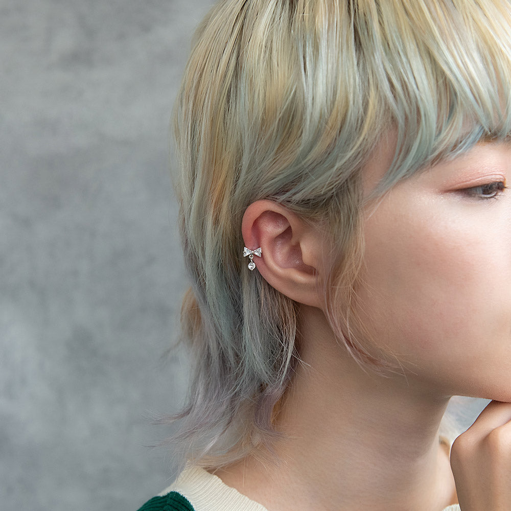 ボディピアス キュービックジルコニア リボン 下がり ストレートバーベル ネジ式 サージカルステンレス 18G 【1個販売】