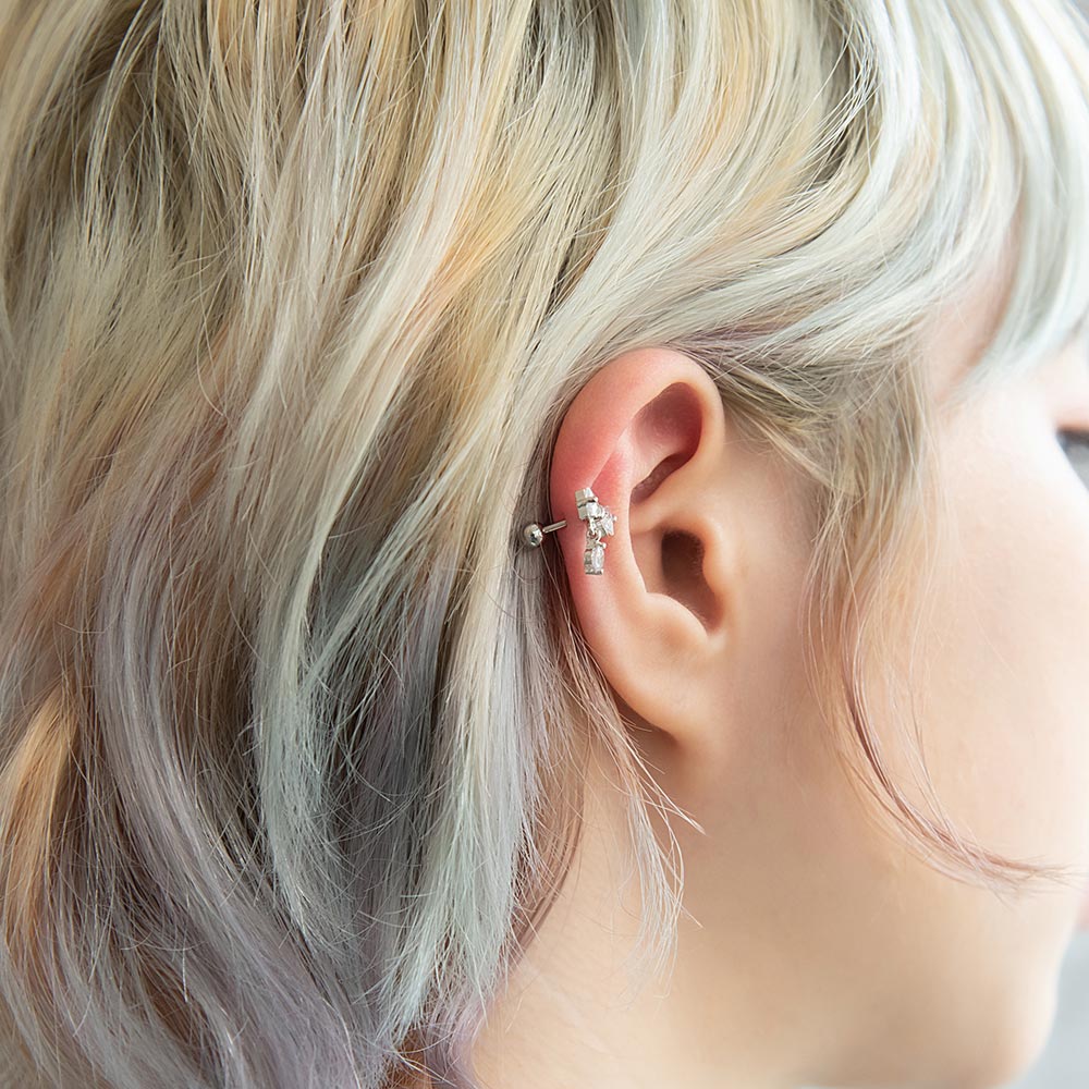 ボディピアス キュービックジルコニア リボン 下がり ストレートバーベル ネジ式 サージカルステンレス 18G 【1個販売】