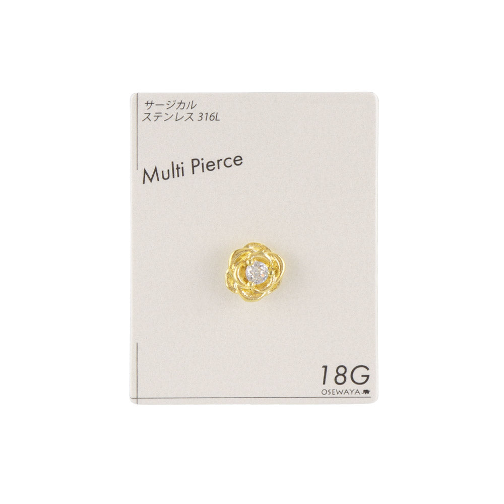 ボディピアス キュービックジルコニア ローズ ストレートバーベル ネジ式 サージカルステンレス 18G 【1個販売】