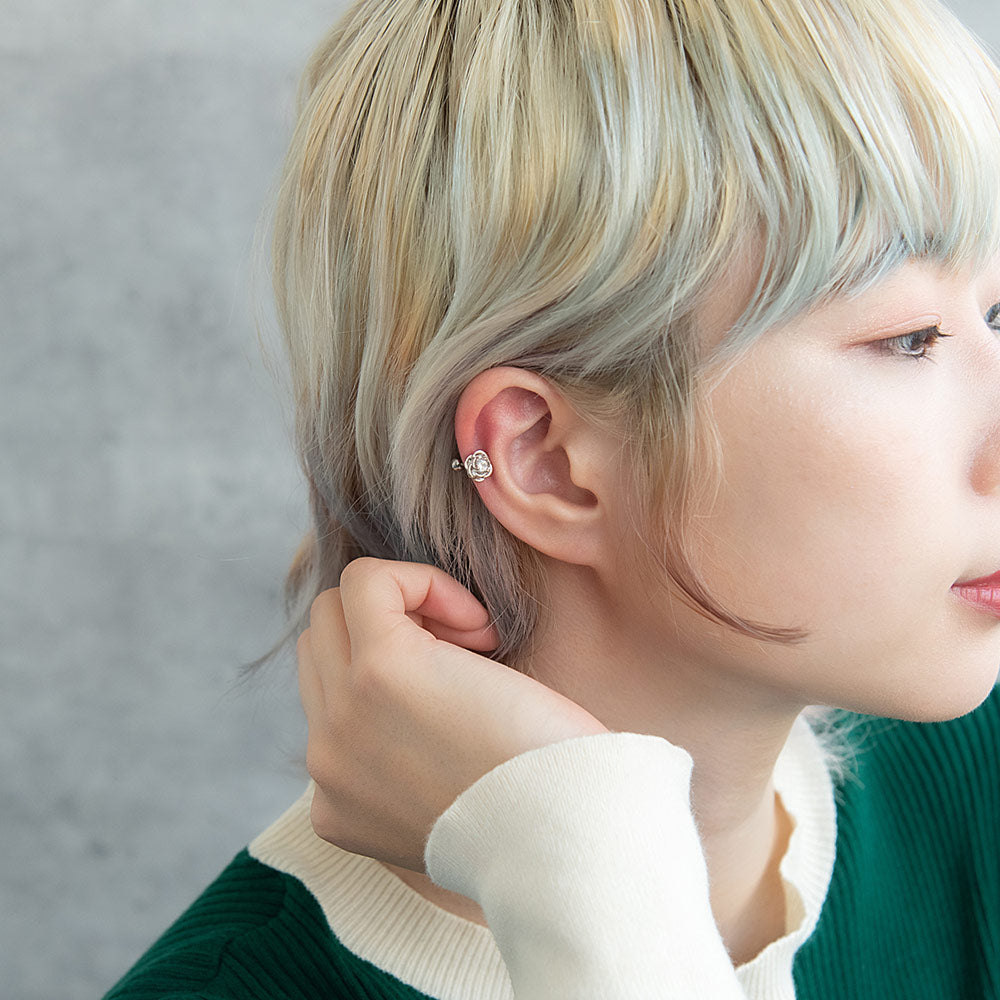 ボディピアス キュービックジルコニア ローズ ストレートバーベル ネジ式 サージカルステンレス 18G 【1個販売】
