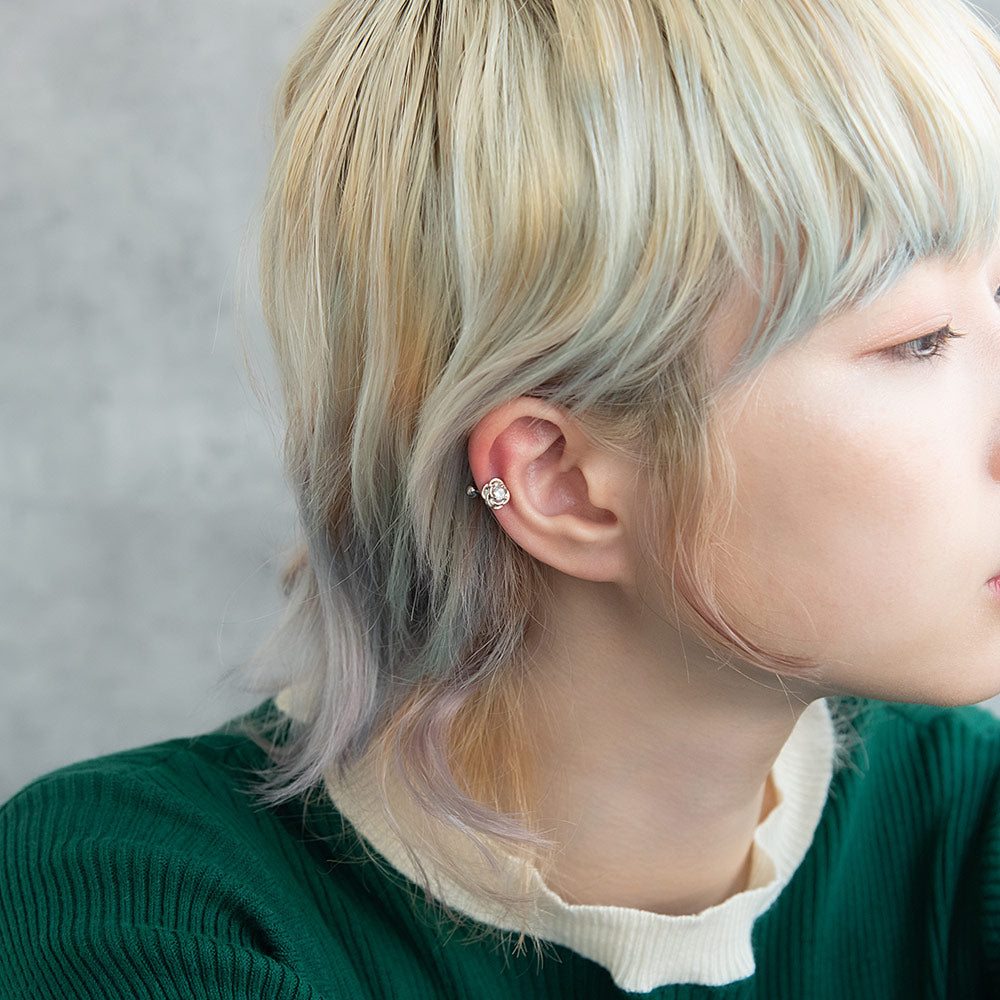 ボディピアス キュービックジルコニア ローズ ストレートバーベル ネジ式 サージカルステンレス 18G 【1個販売】