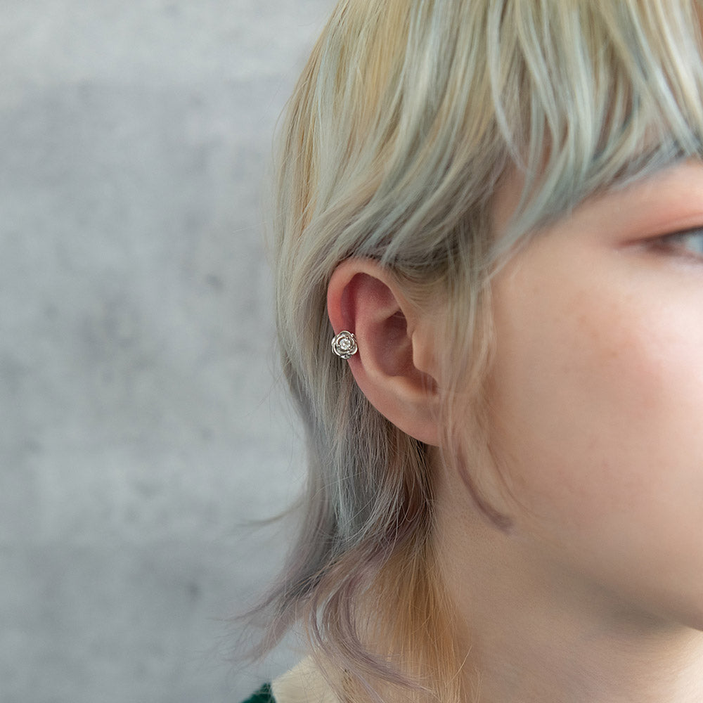 ボディピアス キュービックジルコニア ローズ ストレートバーベル ネジ式 サージカルステンレス 18G 【1個販売】