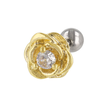 ボディピアス キュービックジルコニア ローズ ストレートバーベル ネジ式 サージカルステンレス 18G 【1個販売】