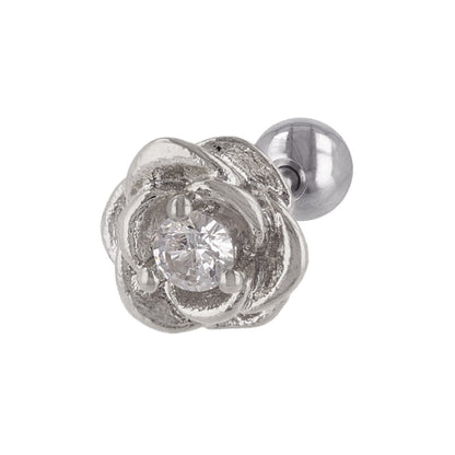 ボディピアス キュービックジルコニア ローズ ストレートバーベル ネジ式 サージカルステンレス 18G 【1個販売】