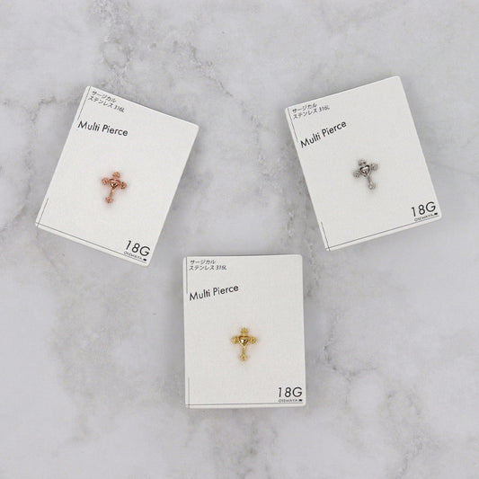 ボディピアス クロス ハート ストレートバーベル ネジ式 サージカルステンレス 18G 【1個販売】
