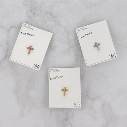 ボディピアス クロス ハート ストレートバーベル ネジ式 サージカルステンレス 18G 【1個販売】