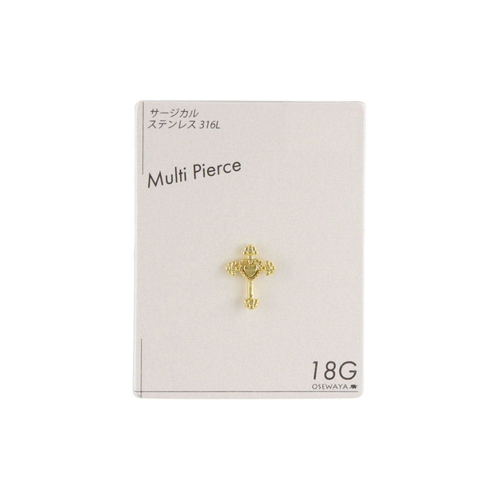 ボディピアス クロス ハート ストレートバーベル ネジ式 サージカルステンレス 18G 【1個販売】