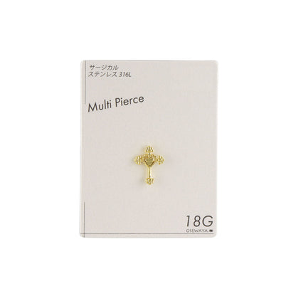 ボディピアス クロス ハート ストレートバーベル ネジ式 サージカルステンレス 18G 【1個販売】