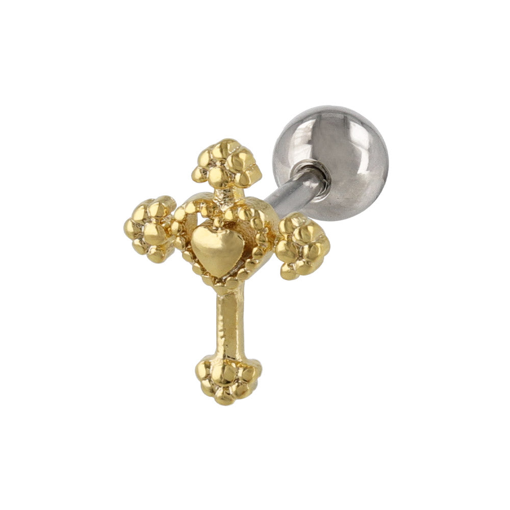 ボディピアス クロス ハート ストレートバーベル ネジ式 サージカルステンレス 18G 【1個販売】