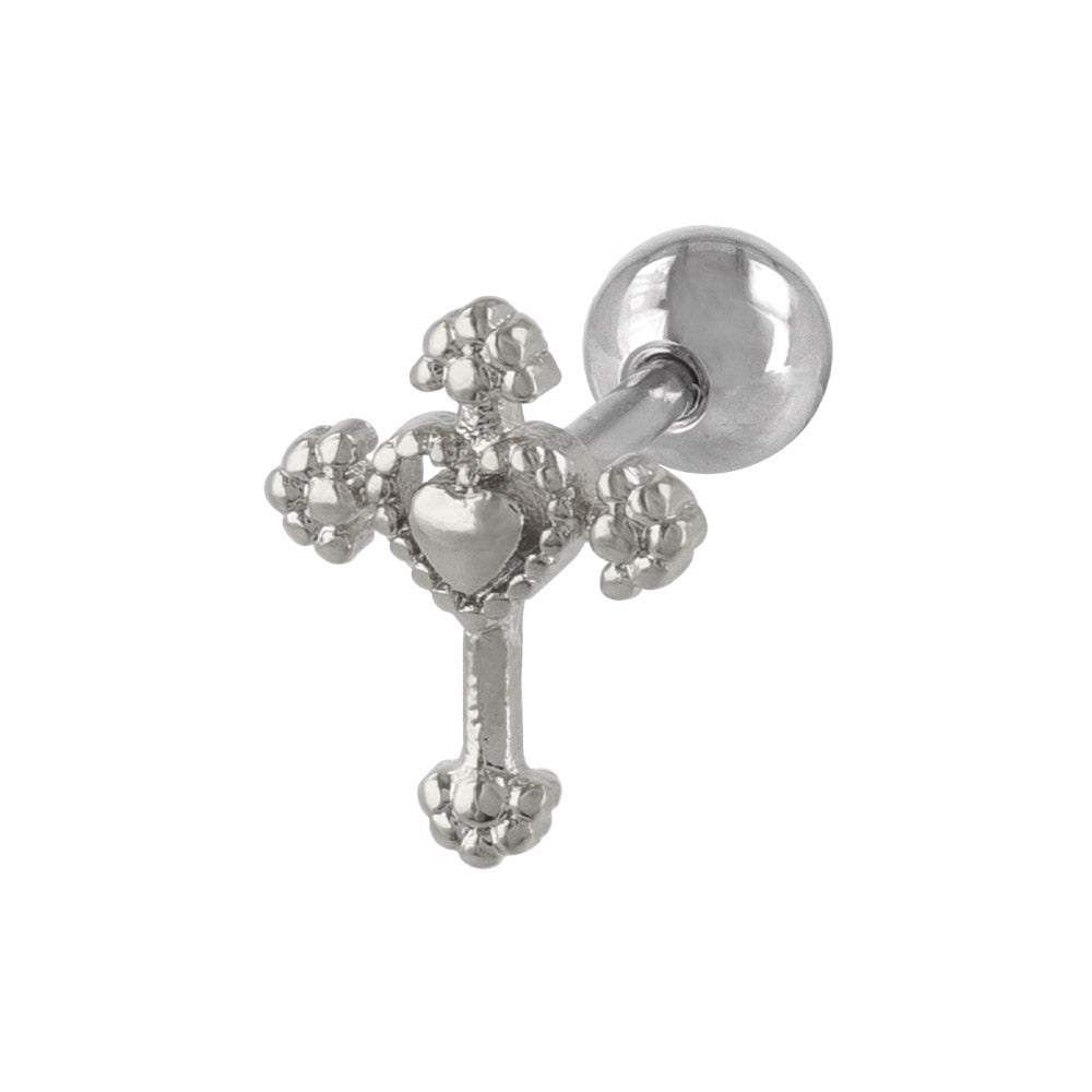 ボディピアス クロス ハート ストレートバーベル ネジ式 サージカルステンレス 18G 【1個販売】