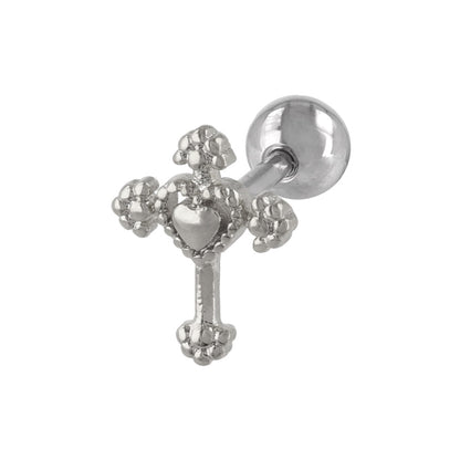 ボディピアス クロス ハート ストレートバーベル ネジ式 サージカルステンレス 18G 【1個販売】
