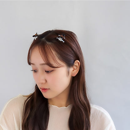 ヘアクリップ mini clip フラワー 花 ストーン パール カーブ ライン クリア カラー 2個セット ミニ バンスクリップ