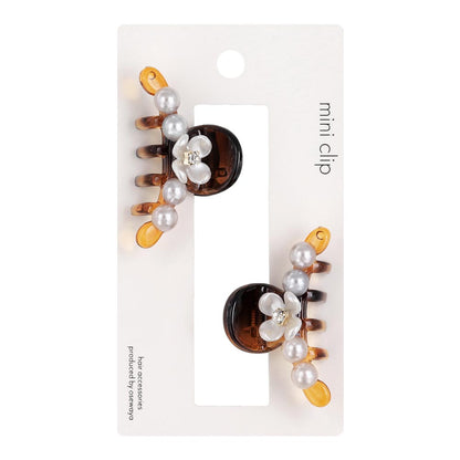ヘアクリップ mini clip フラワー 花 ストーン パール カーブ ライン クリア カラー 2個セット ミニ バンスクリップ