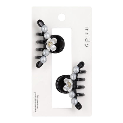 ヘアクリップ mini clip フラワー 花 ストーン パール カーブ ライン クリア カラー 2個セット ミニ バンスクリップ