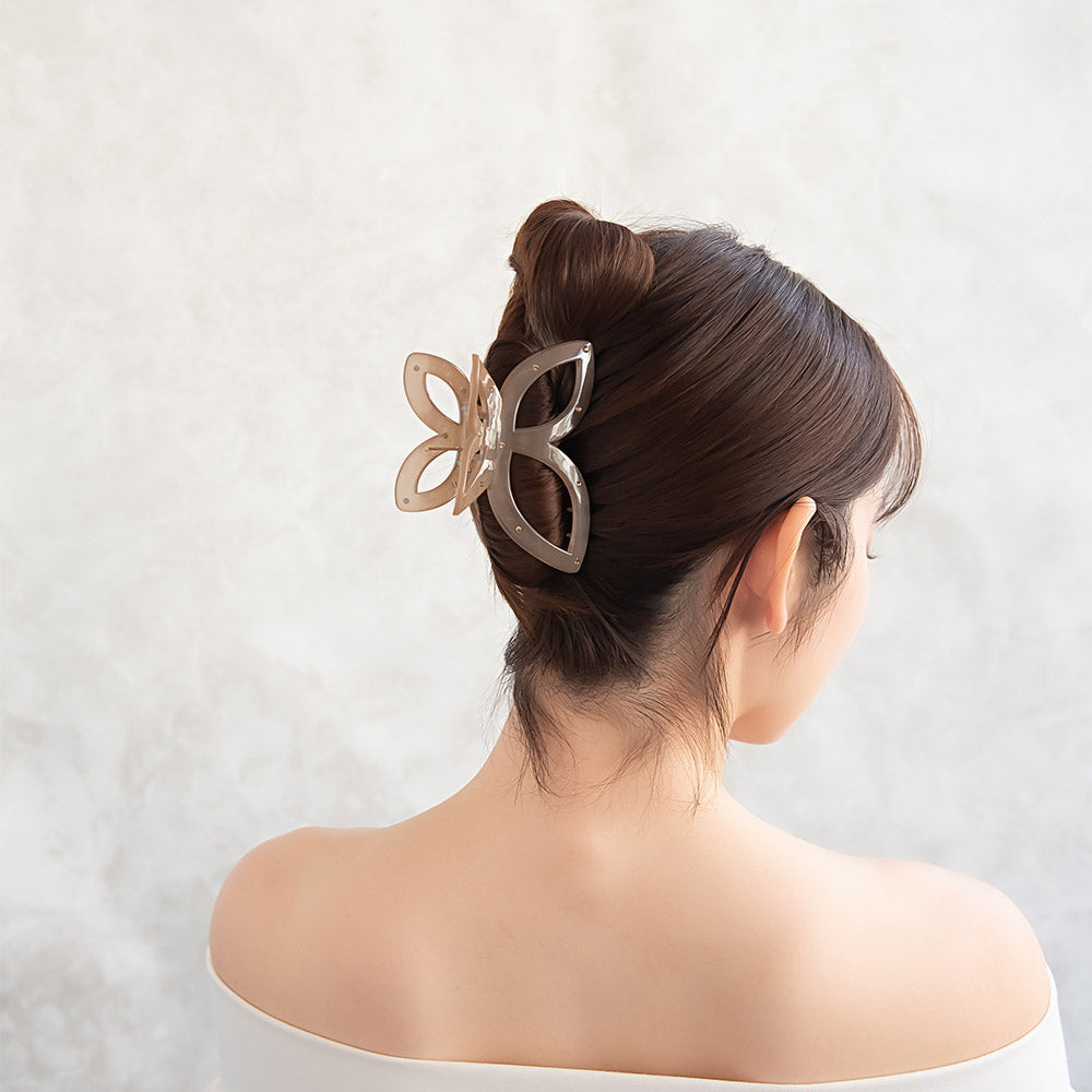 ヘアクリップ 透かし 花 フラワー カラー ストーン ドット ビッグ バンスクリップ