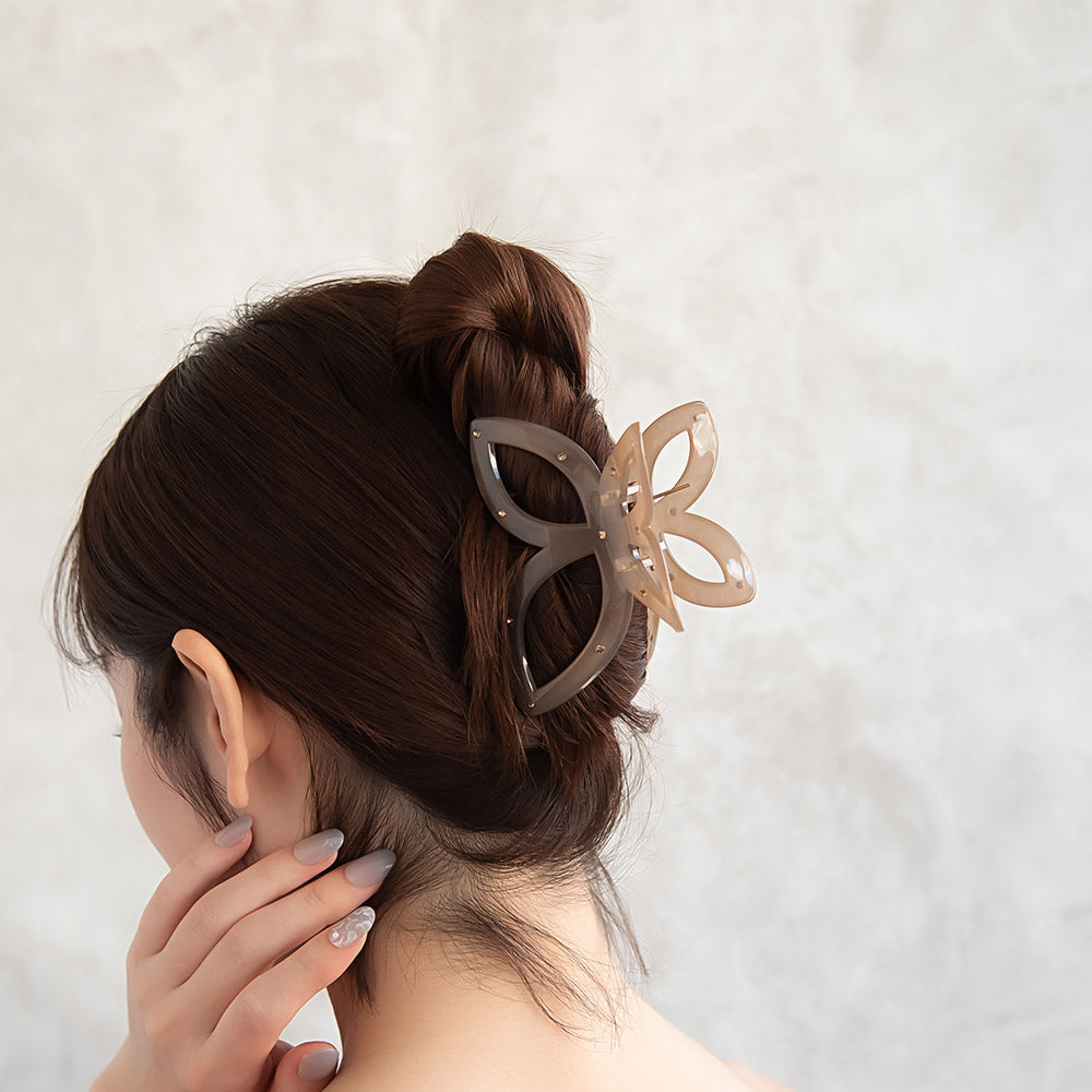ヘアクリップ 透かし 花 フラワー カラー ストーン ドット ビッグ バンスクリップ