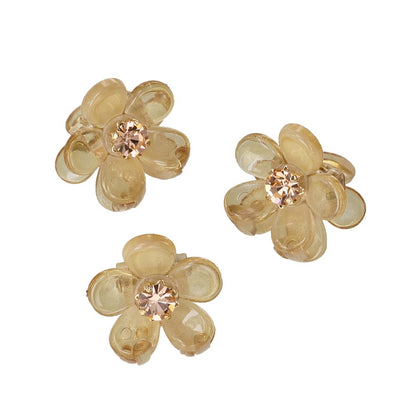 ヘアクリップ mini clip フラワー 花 クリア カラー ストーン 3個セット ミニ バンスクリップ