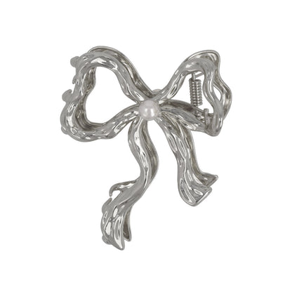 ヘアクリップ ニッケルフリー メタル リボン パール 80mm バンスクリップ
