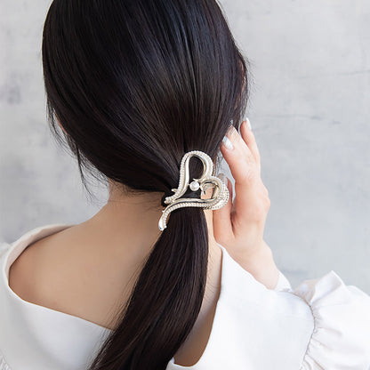 ヘアクリップ ニッケルフリー メタル ハート ライン ミニ ストーン パール バンスクリップ