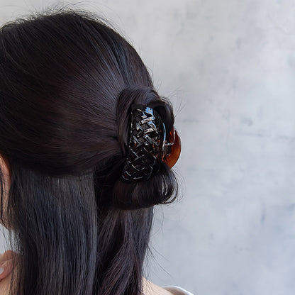 ヘアクリップ ハーフサークル 半月型 透かし クロス 編み込み ベーシック カラー バンスクリップ