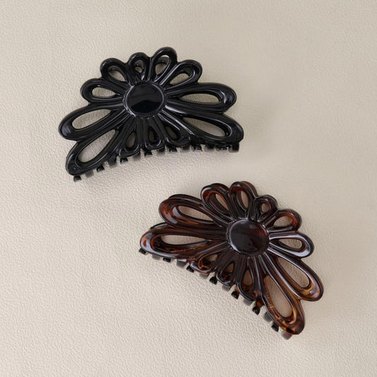 ヘアクリップ フラワー 花 透かし ベーシックカラー バンスクリップ