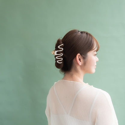 ヘアクリップ ウェーブ ライン マーブル カラー バンスクリップ