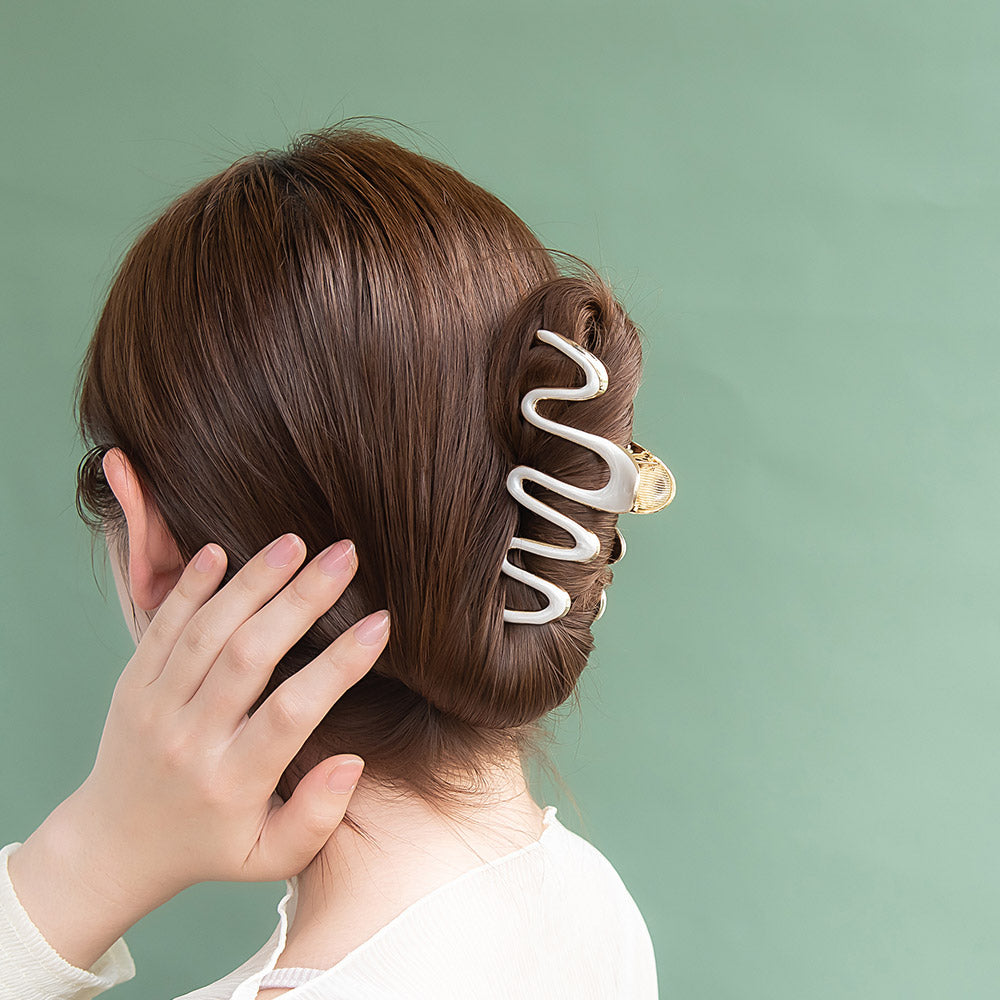 ヘアクリップ ウェーブ ライン マーブル カラー バンスクリップ