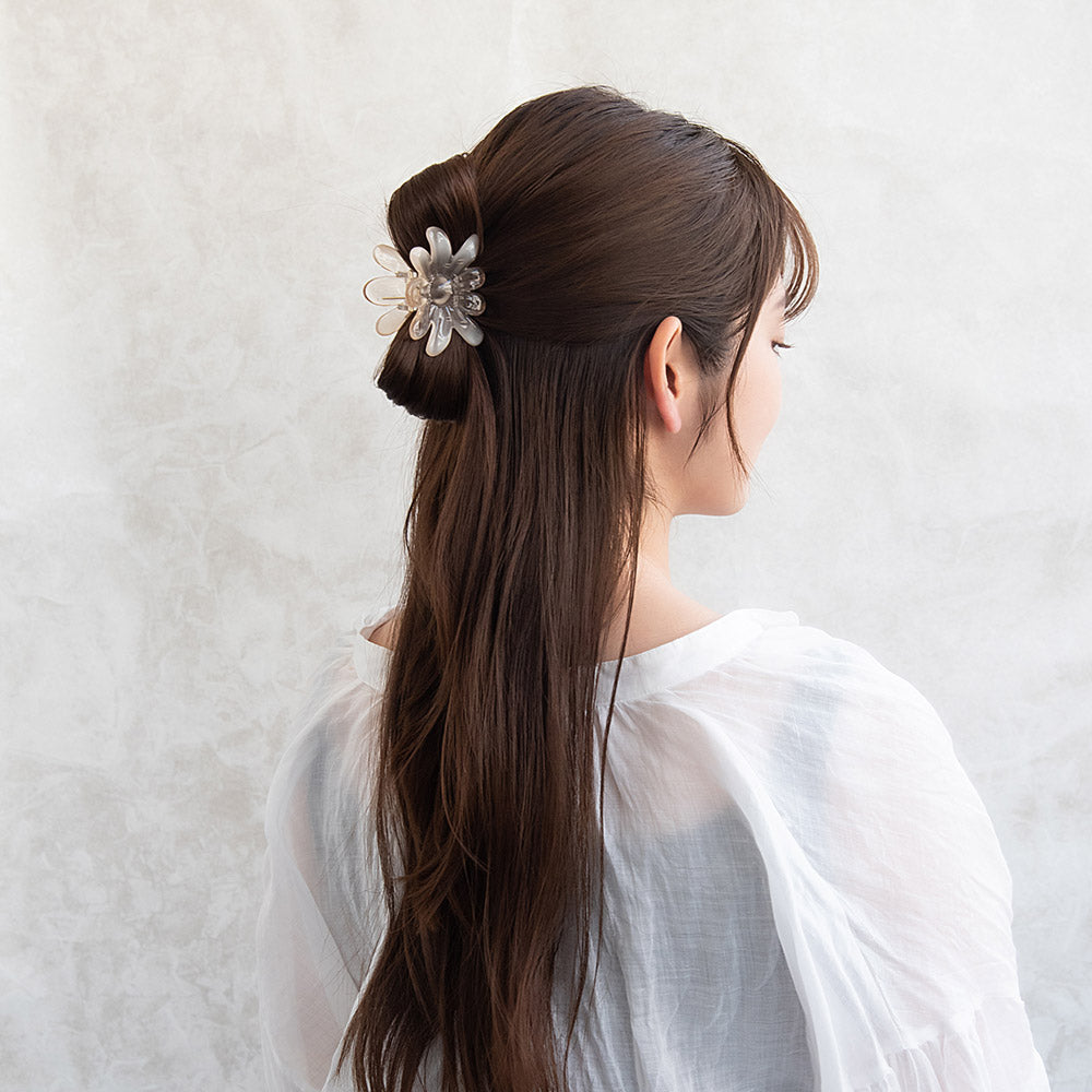 ヘアクリップ クリア カラー フラワー 67mm バンスクリップ