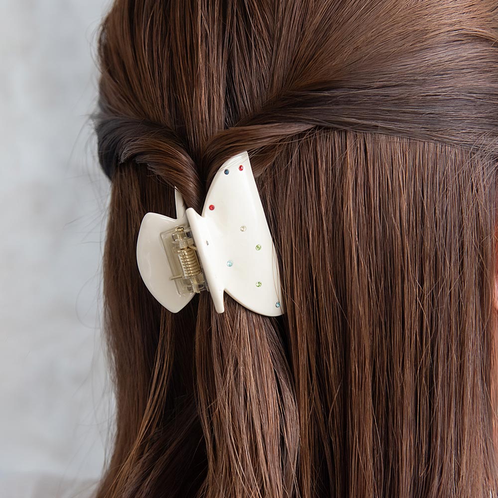 ALEXANDRE ストーン装飾 ヘアクリップ 中型 ヘアクリップ カラフル ミニ ストーン ドット ランダム バンスクリップ
