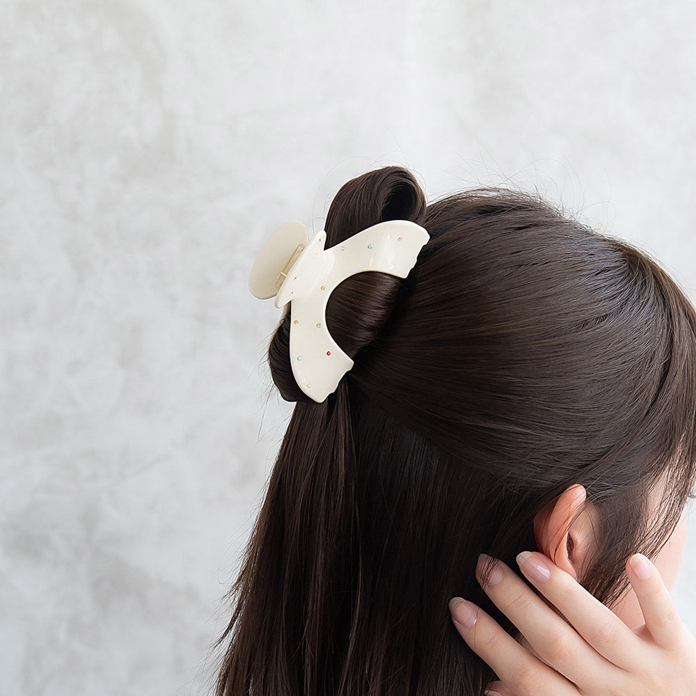 ヘアクリップ カラフル ミニ ストーン ドット ランダム アーチ バンスクリップ