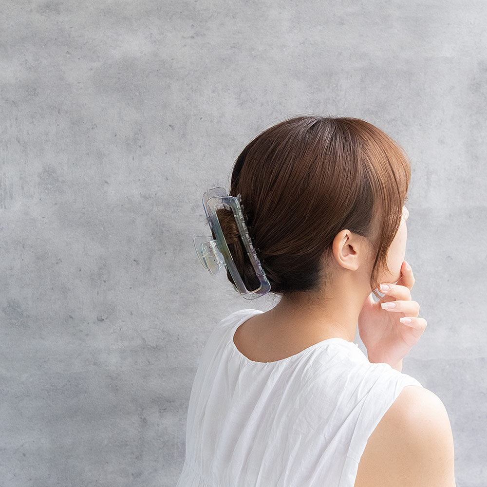 ヘアクリップ クリア カラー オーロラ レクタングル フレーム ビッグ