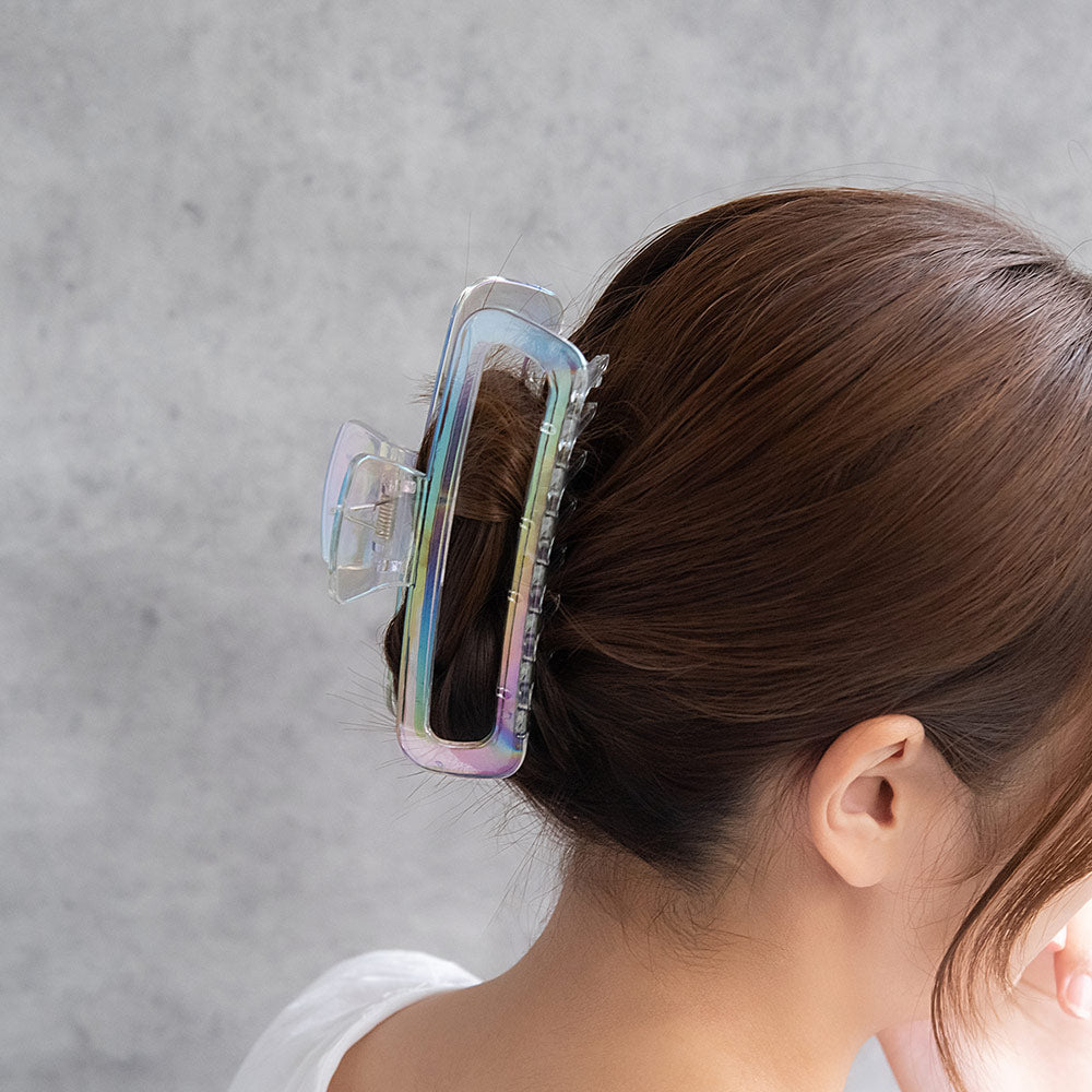 ヘアクリップ クリア カラー オーロラ レクタングル フレーム ビッグ