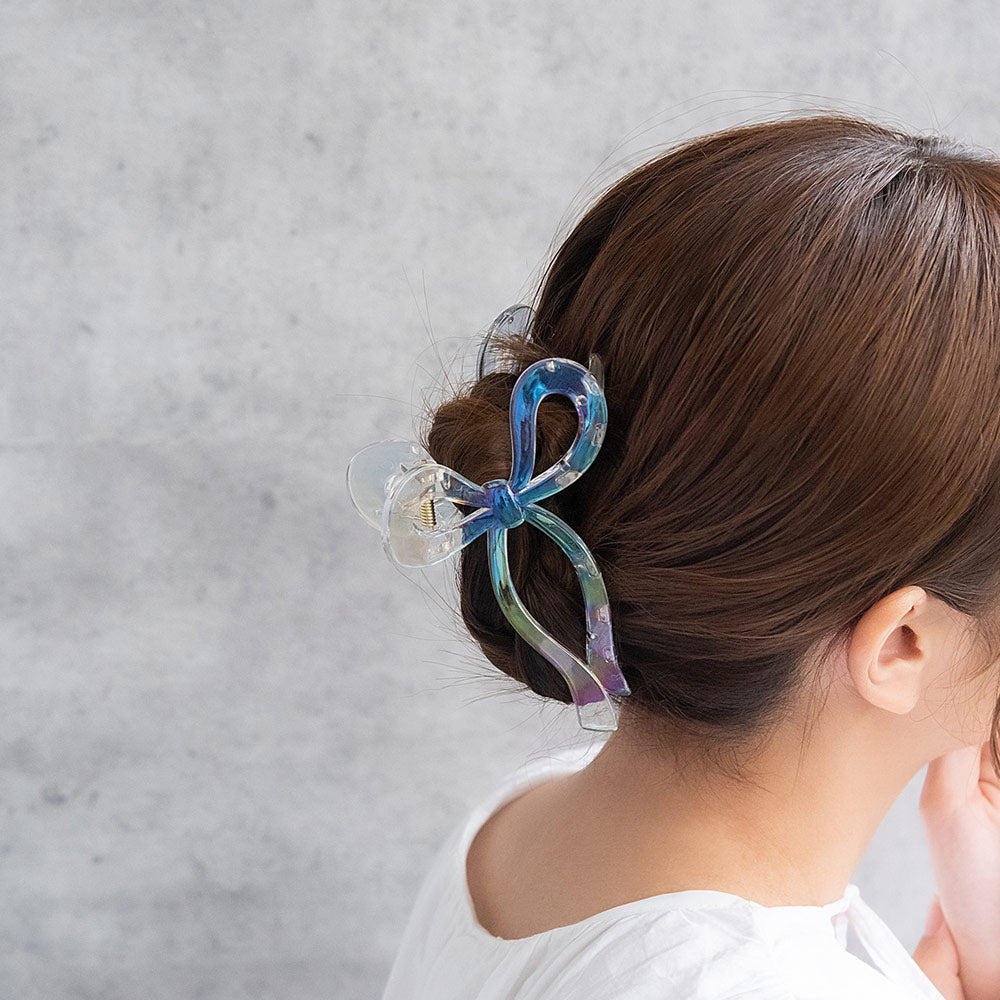ヘアクリップ クリア カラー オーロラ リボン ビッグ バンスクリップ